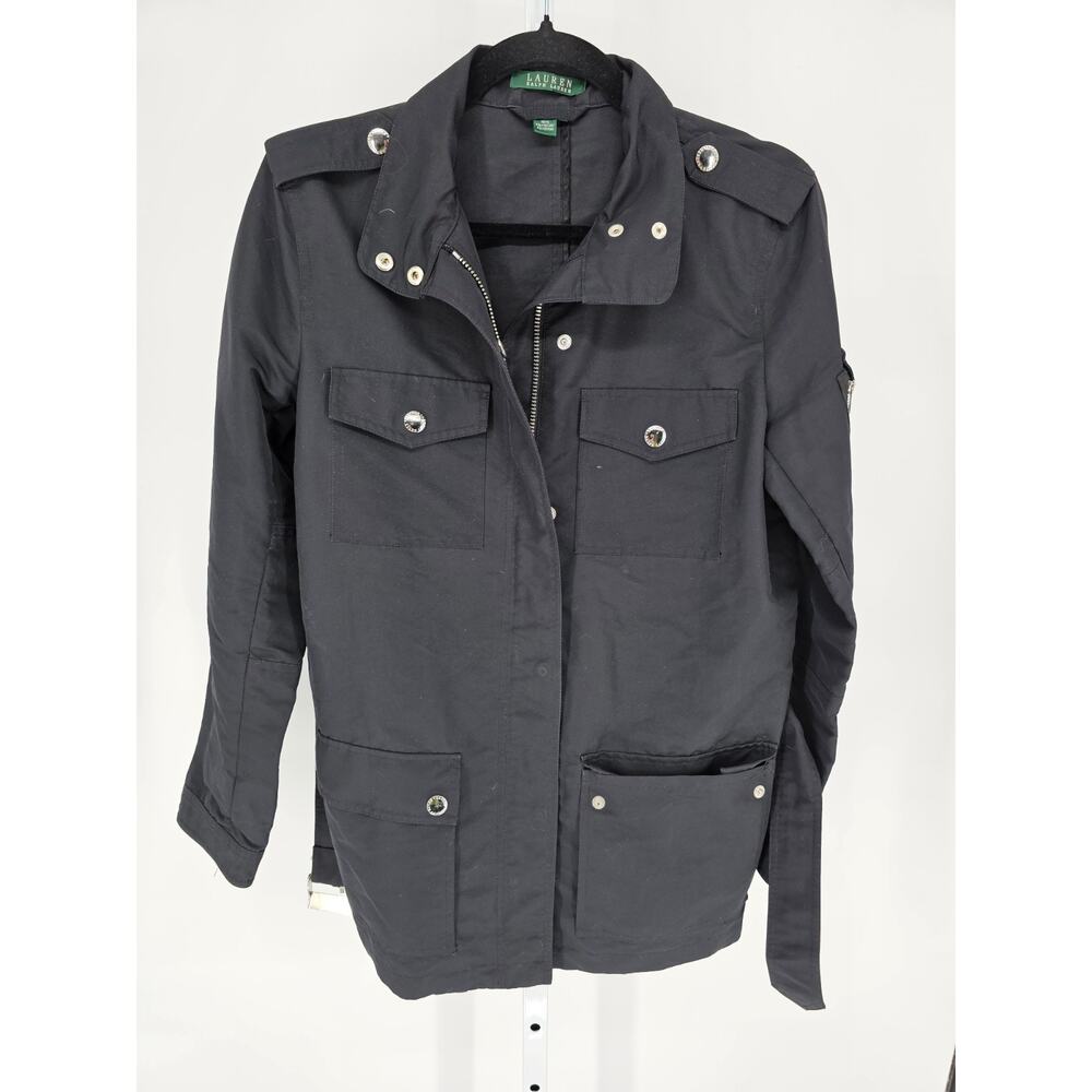 Lauren Ralph Lauren Women’s Sz M Black Zip & Button Up Jacket with Belt - Picture 1 of 5